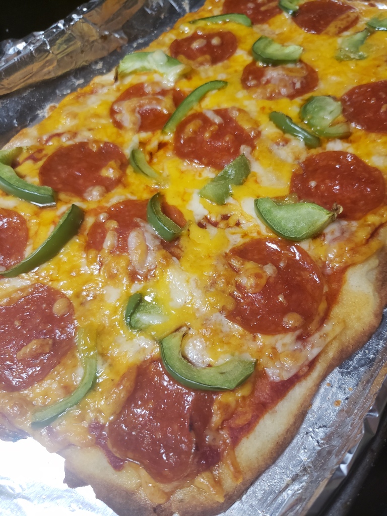 Completed gluten free pizza.
