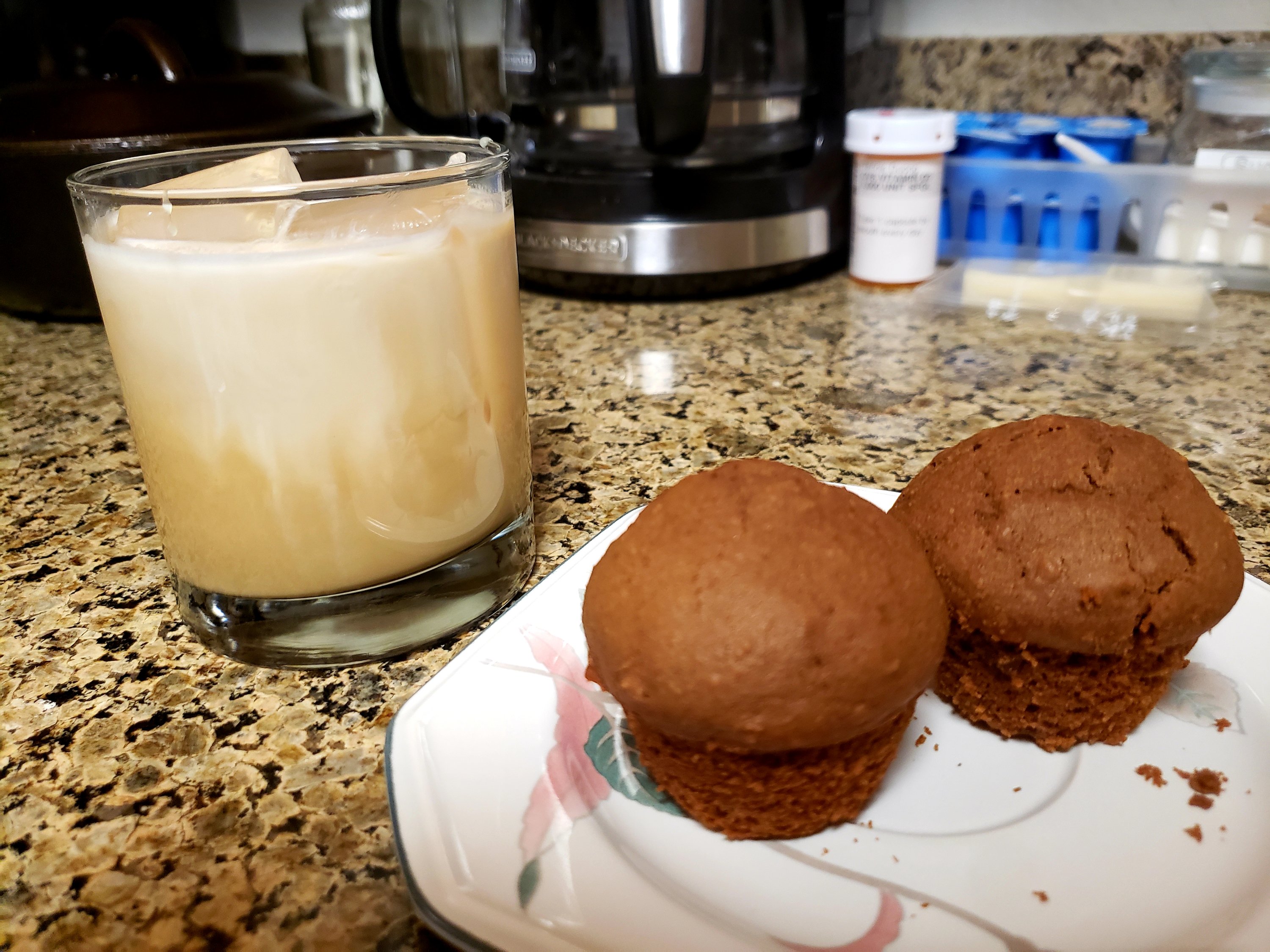 Gf chocolate muffins with a cup of cold brew coffee